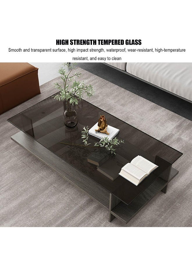 WALALLA Modern Rectangle Coffee Table with Tempered Glass Top and Wood Base, 2-Tier Tea Table with Storage Shelf,Modern Accent Center Table for Living Room 100x50x40cm - Image 3